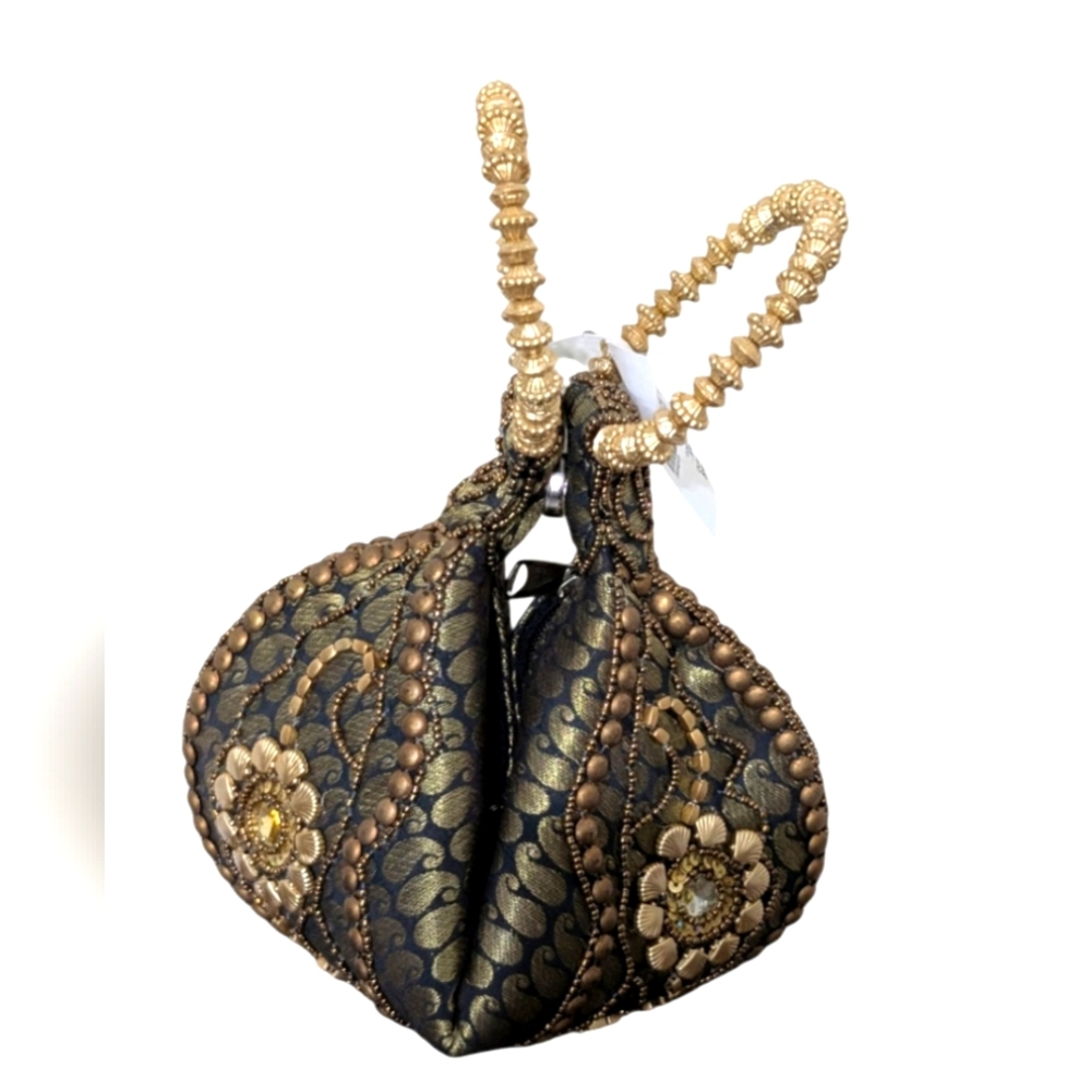Cato Black and Gold Embroidered Clutch